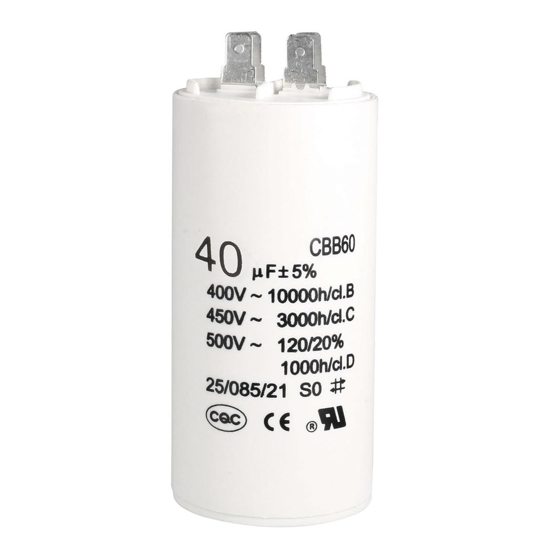 Uxcell CBB60 Run Capacitor 40uF 450V AC Double Insert 50/60Hz Cylinder 94x45mm White for Air Compressor Water Pump Motor