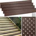 Gisafai 4 Pcs Non Slip Aluminum Stair Treads 30 x 3.75 Inch Metal Nosing Powder Coated Anti Slip Outdoor Stair Treads with Carbon Steel Screws, Easy to Install for Wood Ramp Deck Steps (Brown)