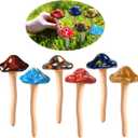 Ceramic Mushrooms for Garden 6 Pack Small Mushroom Garden Decor Outside Outdoor Lawn Ornaments Decorative Plant Stakes Yard Pots Decorations Little Women Gifts Brown