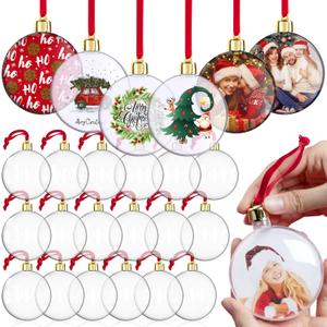 Yulejo 24 Pcs Christmas Photo Ornament Ball Clear Picture Holder Plastic Hanging Christmas Photo Frame Ornaments DIY Personalized Family Picture Baubles for Xmas Tree Decoration
