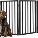 Pet Gate - 4-Panel Indoor Foldable Dog Fence for Stairs, Hallways, or Doorways - 72x24-Inch Wood Freestanding Dog Gates by PETMAKER (Black)