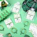 Landical 12/25/50 Sets St. Patrick's Day Bracelets Set Lucky Clover Adjustable Bracelet Green Beaded Stretch Bracelet with Good Luck Wish Cards Mesh Bags for Women Men Irish Party Favors