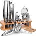 24-Piece Cocktail Shaker Bartender Kit with Stand, Boston Shaker, Mixing Spoon, Muddler, Measuring Jigger, Lemon Squeez, Tongs, Corkscrew, Liquor Pourers and More Professional Bar Tools