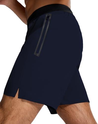 SNOWTEN Men's 5" Running Active Shorts - Lightweight Quick Dry Gym Sports Tennis Short Single Zipper Pocket for Essentials, Navy, M