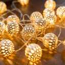 2 x USB & Battery Operated Fairy Moroccan String Lights for Home Bedroom Decor, 9.8ft 20 LED Decorative Metal Gold Globe Lanterns 8 Modes Diwali Decoration for Christmas Birthday Boho Party (Warm White)