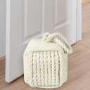 5.5 Lbs Weighted Decorative Door Stopper for Bottom of Door, Cute Door Stop for Heavy Duty Doors, Soft Rope Knot Doorstop for Nautical Home Decor, Beige