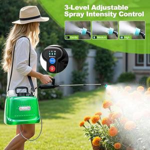 Battery Powered Sprayer 2 Gallon, 2025 New Electric Garden Sprayer with 3 Spray Force, Battery Indicator, Rechargeable Handle, 23.6" Telescopic Wand, Shoulder Strap, for Lawn and Garden