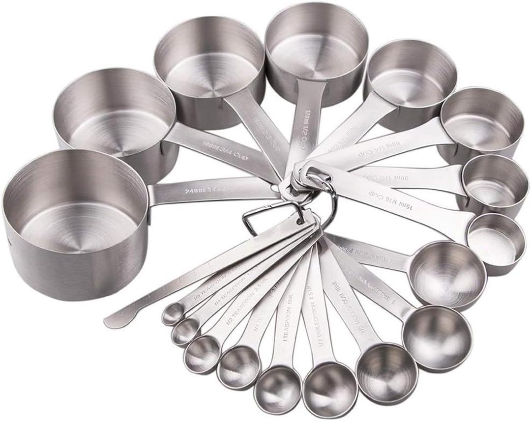 Smithcraft Measuring Cups and Spoons Set, 18/8 Stainless Steel Measuring Cups and Spoons Set for Kitchen & Baking, Heavy Duty Metric & US 8 Measure Cups & 9 Spoons & 1 Leveler
