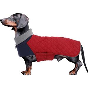 Geyecete Dachshund Coat, Dachshund Winter Coat, Warm Waterproof Windproof, High Neckline String Holes Miniature Dachshund Jacket for Small Dog-Red-M