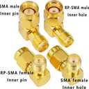 4PCS SMA RPSMA 90 Degree Adapter Kit SMA to RPSMA Right Angle Connector Elbow RF Coax Connector Low Loss for 3G 4G LTE Antenna/FPV Drone-Gold Plated