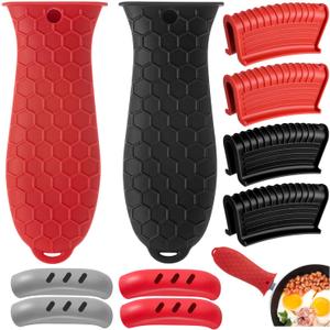 Cast Iron Handle Cover, 10 Packs Silicone Pot Holders, Cast Iron Handle Covers Heat Resistant, Non-Slip Pot Handle Covers, for Frying Cast Iron Skillet Metal Pan (Red&black)