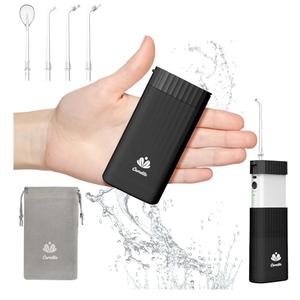 Portable Water Flosser for Teeth, Travel Water Flosser Picks, Mini Cordless Oral Irrigator Rechargeable Power Dental with Telescopic Water Tank, IPX7 Water proof for Brace & Sensitive Teeth Care, Black