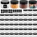 48 Pack 120ml 4 oz Empty Clear Plastic Jars with Black Lids, Refillable Round Containers for Slime,Beauty Products, powder, Cream, Scrubs, Cookie,Dried Fruit. Include 1 Pen and 120 Labels.