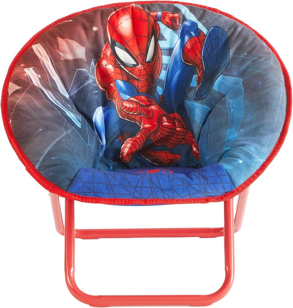 Marvel Spiderman Toddler Saucer Chair with Cushion,19” Folding Frame,Soft Plush Seat for Kids Ages 3+,Portable & Lightweight
