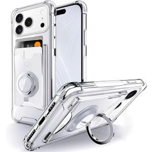 Shields Up Designed for iPhone 17 Pro Case, Minimalist Wallet Case with Card Holder (3 Cards) & Ring Stand/Kickstand, [Drop Protection] Slim Protective Cover for iPhone 17 Pro (6.3 inch) - Clear