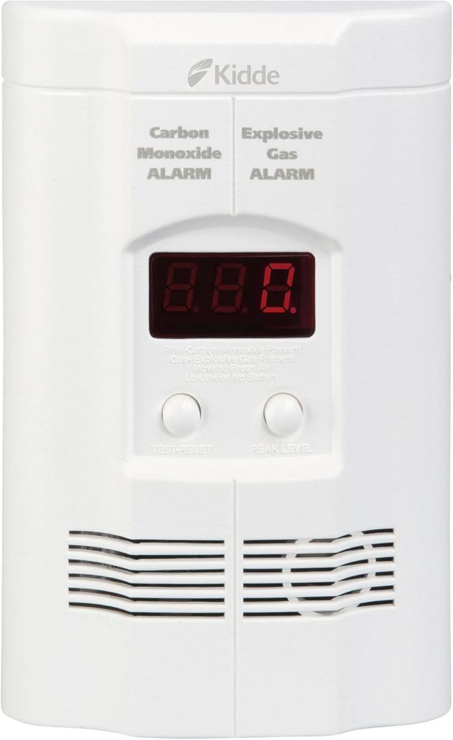 Kidde Carbon Monoxide + Explosive Gas, Natural Gas & Propane Alarm, Plug-in with 9V Battery Backup, Digital Display, 85 dB Alarm, LED Status Indicators, 3rd Edition