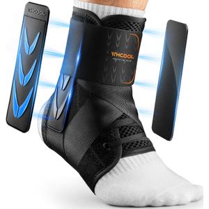 WHCOOL Slim-Fit Ankle Brace for Sprained Ankle, Quick Lace Up Ankle Support for Women Men with 2 Auto-Shaped Pads, Air Fabric Cool Ankle Stabilizer for Injury Recover, Running, Sports, M(12”-13”)