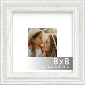 An&He 8x8 Square Picture Frame, Vintage Wood Photo Frame with PS Panel for Wall or Table Display – White Wood