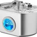 Cat Water Fountain Stainless Steel - Pet Drinking Fountain for Cats Indoor - 2.2L/74oz Automatic Water Dispenser with Watering Level Window (1 Filter) (73oz)