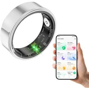Smart Ring - Health and Fitness Tracker with Calories/Heart Rate/Blood Oxygen/Blood Pressure/Sleep Monitoring, IP68 Waterproof Pedometer for Exercise (Silver, #8)
