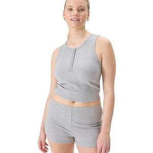 florence by mills Women's Rib Refresh Cropped Henley Tank, L