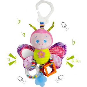 Baby Stroller Toy and Car Seat Toy for Infant with Teether Hanging Rattle Toys Clip on Stroller Toy Soft Plush Baby Toys for Boys and Girls 3-12 Months, Butterfly