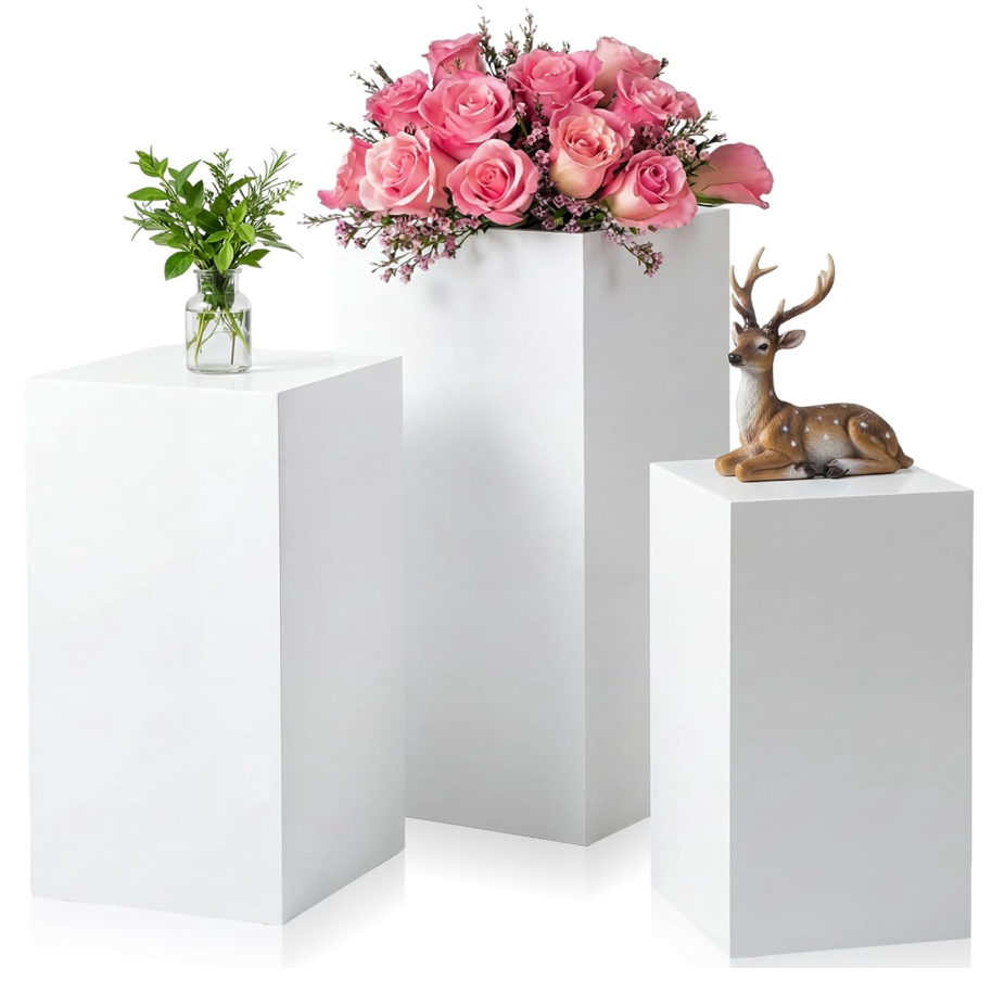 Zonon 3 Pcs Square Pedestal Stands for Party, Metal Display Stands Pillars for Wedding Bridal Ceremony Baby Shower Birthday Party Decorations, 29.5*13.4''(L), 23.6*11.8''(M), 19.7*10.2''(S)(Black)
