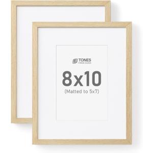 8x10 Picture Frame Natural Solid Wood Veneer Finish, Set of 2 Small Photo Frames with 5x7 Mat and Plexiglass Front for Tabletop Gallery Wall Home Decor (8x10 - 2 Pack)