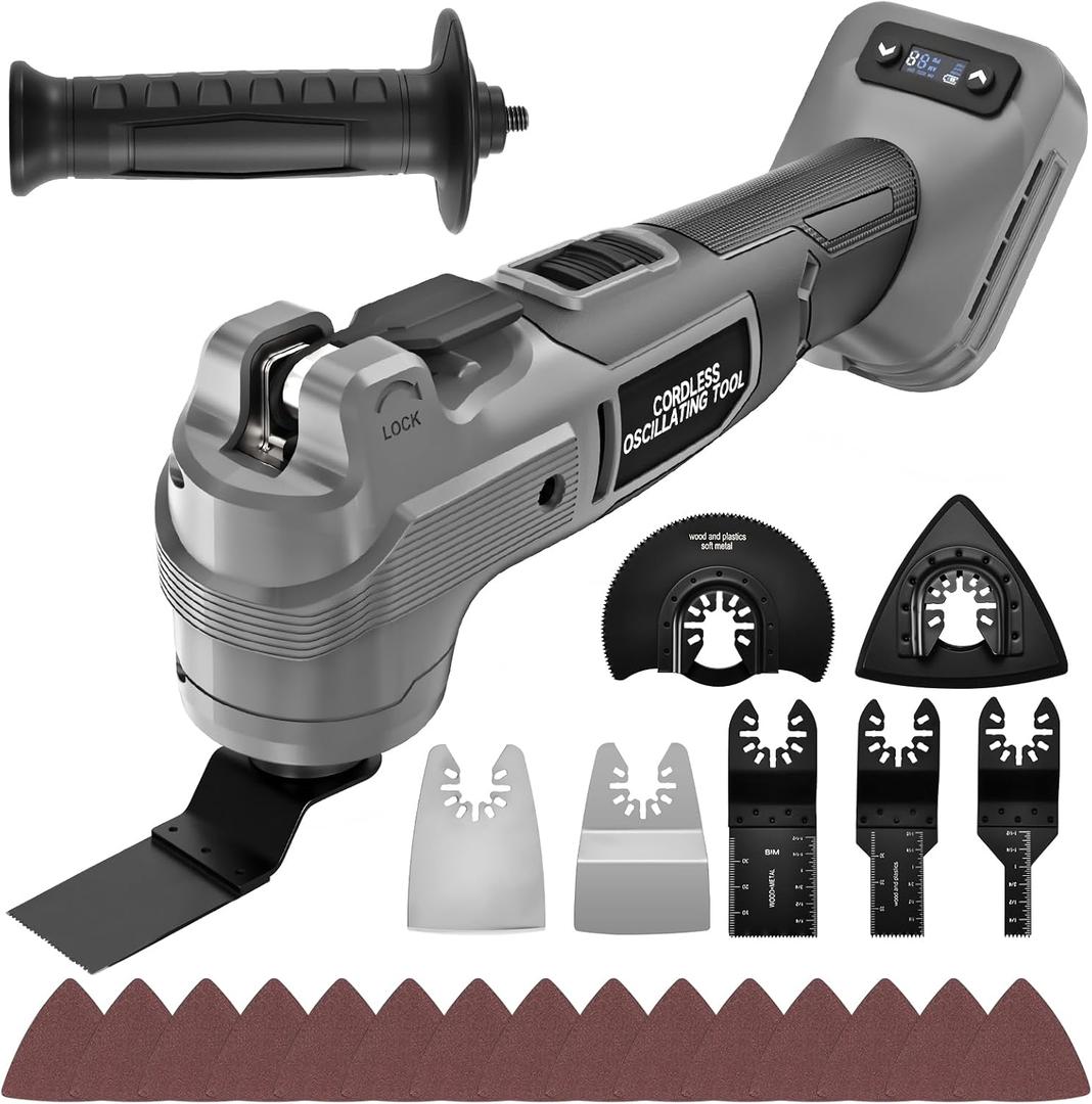 Upgraded Oscillating Multi Tool Compatible with Dewalt 20V Max Battery, Cordless Oscillating Tool with Brushless Motor 20000 OPM, 7 Gear for Cutting, Sanding, Scraping, Tool Only