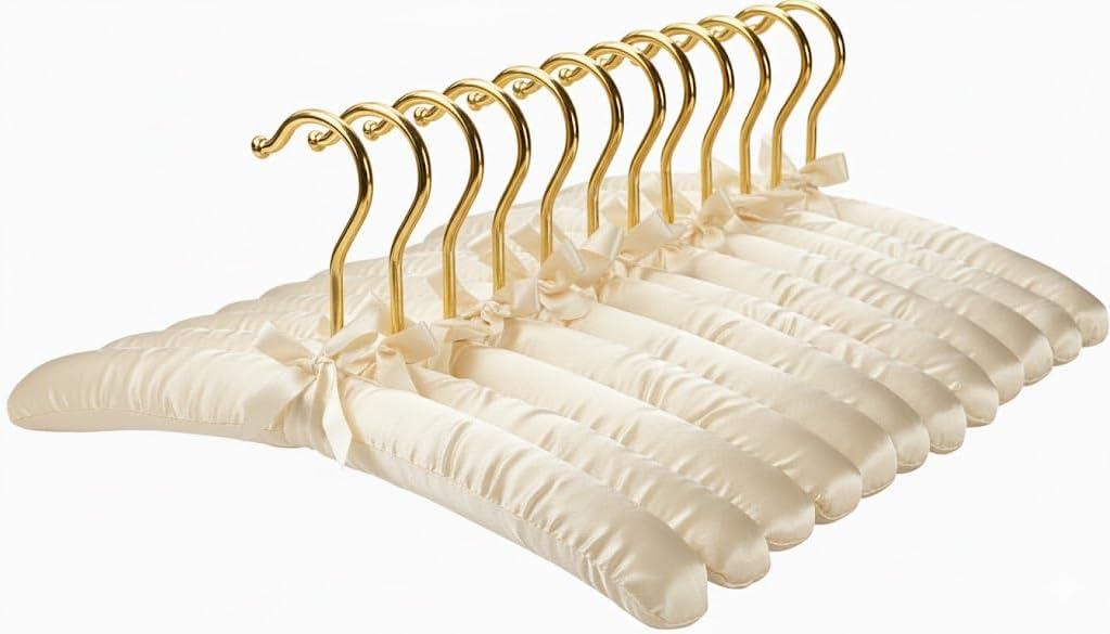 Premium Padded Hangers for Womens Clothing - Set of 12 Non-Slip Fabric Hangers for Sweaters, Dresses, Coats, Wedding & Bride Hanger, Ivory