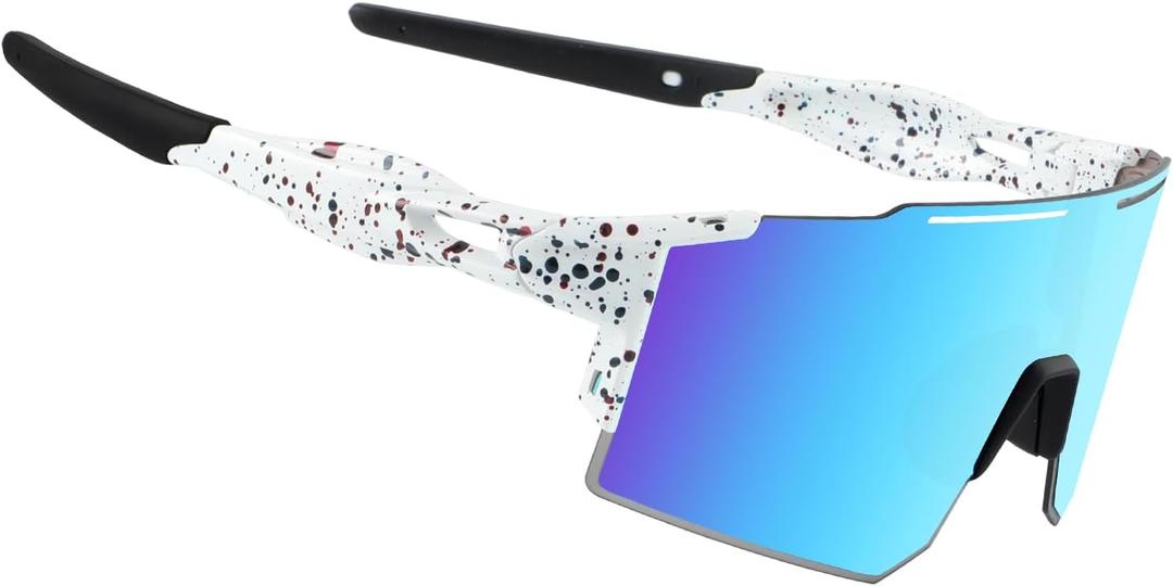 OULAIQI Cycling Sunglasses Polarized Sunglasses for Cycling Men Women with 1 Lens or 3 Interchangeable Lens Baseball Glasses (Whiteblue)
