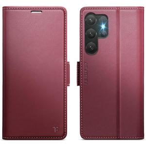 for Samsung Galaxy S23 Ultra Case Wallet with RFID Blocking Card Holder, PU Leather Kickstand Protective Flip Phone Cover Fit for Galaxy S23 Ultra 6.8", Wine Red