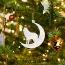 3 x Christmas Tree Decorations, Acrylic Animal Christmas Ornaments, Home Decoration, Party Decoration, Small Animals on The Moon (White Wolf)