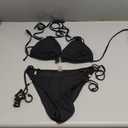 Yusongirl Womens Two Piece Bikini Set Sexy Tie Side Halter Triangle Tops String Bathing Suit Solid Color Bikini Swimsuit (Small, Black)