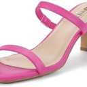 IDIFU IN3 Chunky Heels For Women Low Block Square Open Toe Heels Two Strap Slip On Comfortable Slides Heeled Sandals Sexy Wedding Prom Party Dress Shoes Cute Mule Short Heels, Size 9.5