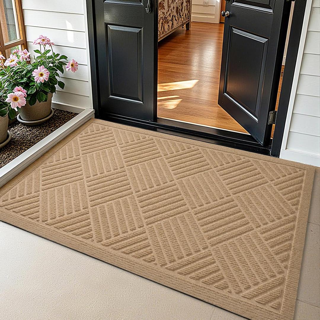 PLEASOR Front Door Mat Outside Entrance, Dirt Resistant and Absorbent Welcome Door Mat Outdoor Indoor, Sturdy Non-Slip Backing Entry Mat, Fade Resistant, Low Profile Doormat for Entryway, 36x24,Beige