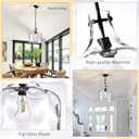 CATINER Extra Large 16" Vintage Farmhouse Pendant Light Hand-Blown Clear Hammered Glass Shade, Adjustable Chain, Hanging Light for Kitchen Island, Dining Room, Hallway, Black Finish, Black Hammered