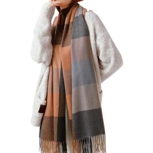 Womens Scarf Winter Blanket Large Scarves Thick Soft Warm Plaid Chunky Scarfs (F-mix Brown Camel)