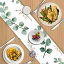 5-Piece Eucalyptus & White Berry Table Runner & Placemat Set – Includes 1 Runner & 4 Placemats – Elegant Green Leaves & White Flowers Design for Dining Table Decor