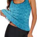 Urchics 2025 Flowy Tankini Swimsuits for Women Tummy Control Tankini Swimwear Tank Top with Boyshorts Two Piece Bathing Suits (Medium, Z-blue Green Geometry)