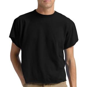 Orchidays Men's Boxy Raw Cut T Shirts Short Sleeve Round Neck Tee Casual Basic Tops (Large, Black)