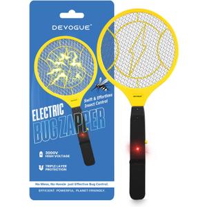 DEVOGUE Electric Fly Swatter - Weight Like Apple - 2AA Battery Powered (not incl.) - 3-Layer Protection Grid Bug Zapper Racket for Home Bedroom Kitchen Office Backyard Patio Indoor Outdoor