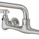 Homevacious Wall Mount Kitchen Faucet 8" Center Commercial Faucet Brushed Nickel Two Handle Utility Sink Faucets 8 Inches 360 Degree Swivel Spout Brass Industrial Mixer Tap for Laundry Room Restaurant