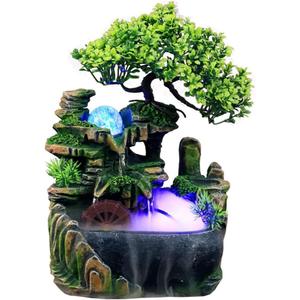 Indoor Tabletop Fountains  Rockery, Water,Fisherman, Plants, Desktop Fountain, atomizing humidifier Fountain, Home Office Desktop Decorations, Automatic Pump with Power Switch