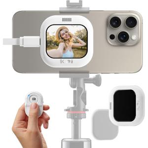 Vlogmate Mini Phone Vlog Selfie Monitor Screen, Phone Holder Clip Mount for Rear Camera Selfies/Vlogging/Live/TikTok, Compatible with iPhone, Wired Connection, AMOLED Display