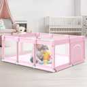Baby Playpen 74"x50" PlayPen for Babies and Toddlers Pink, Large Play Yards for Indoor & Outdoor with Zipper Gates