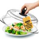Bezrat Microwave Tall Glass Plate Cover | Splatter Guard Lid with Easy Grip Silicone Handle Knob | 100% Food Grade | BPA Free and Dishwasher Safe | 10 Inch (Black)