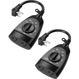 DEWENWILS Outdoor Timer Outlet Waterproof, Heavy Duty Outdoor Light Timer with Dusk to Dawn Sensor, 2 Grounded Outlets, 15A 125V 60Hz, for String Lights, 2 Pack, ETL Listed