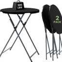 32" Round Folding Cocktail Table - HDPE Matrial Top with Steel Frame, Stable & Easy to Clean - High Top Table for Parties, Patio, Events, 2 Pack, Black