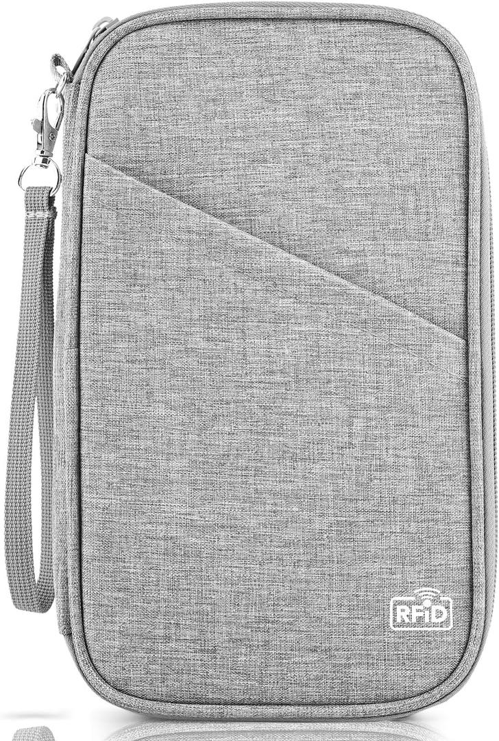 Passport Holder Family, Women Rfid Blocking Passport Wallet, Travel Essentials Premium Wallets, Waterproof Passport Holders Bag for Men Traveling, Travel Document Organizer Credit Cards Case (01 Quartz Gray)